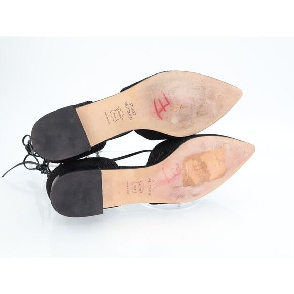 Stuart Weitzman Gilligan Ballet Flats Lace Up Pointed Toe Black Size 6 M Leather - Picture 9 of 12
